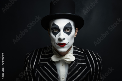 Portrait of a man in mime makeup showing emotions photo