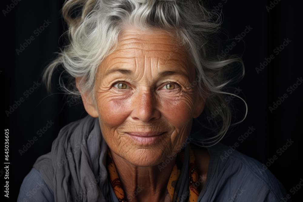 Portrait of an old senior woman with gray hair and deep wrinkles Portrait of an old senior woman with gray hair and deep wrinkles