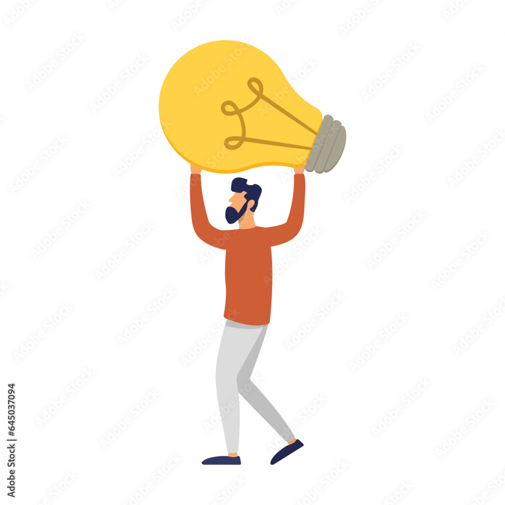 Brainstorming, project management, generating new ideas. Man with a light bulb. Illustration. Brainstorming, project management, generating new ideas. Man with a light bulb. Illustration.