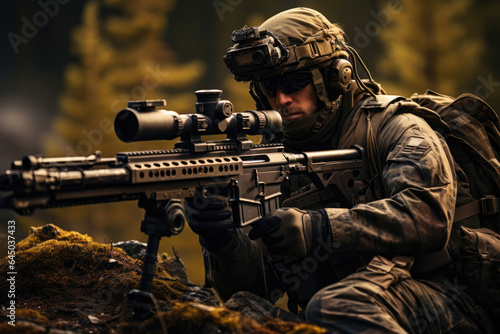 army elite troops sniper with a rifle with a telescopic sight