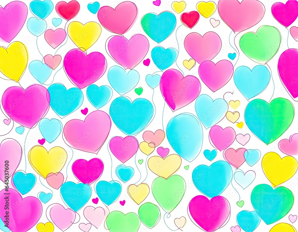 Pattern of multi-colored hearts. Love in multicolored lines.