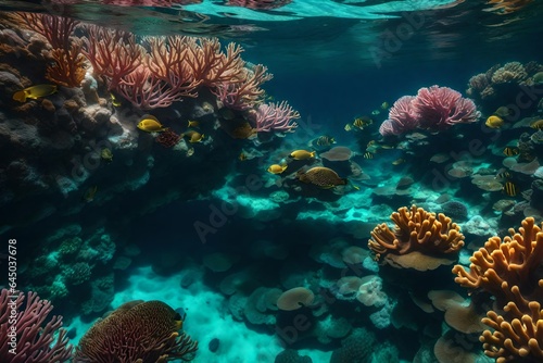 An artistic representation of an underwater world with vibrant coral reefs © Muhammad