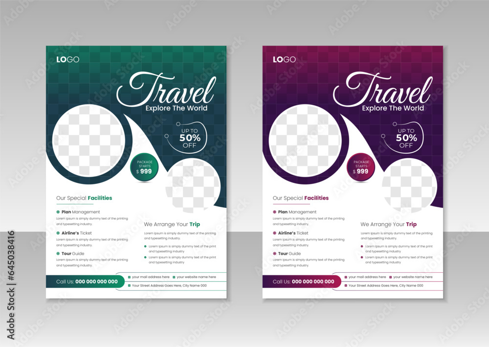 Travel and tourism flyer template design with abstract and minimalist concept	
