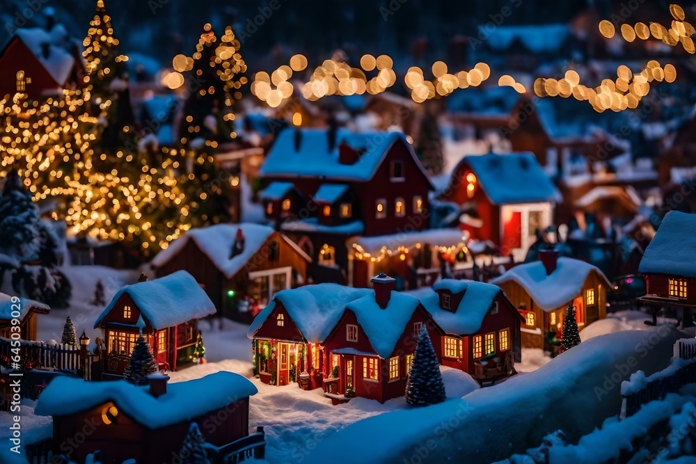 Charming Christmas village with miniature houses and lights