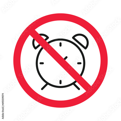Forbidden clock vector icon. Warning, caution, attention, restriction, label, ban, danger. No alarm clock flat sign design pictogram symbol. No clock icon