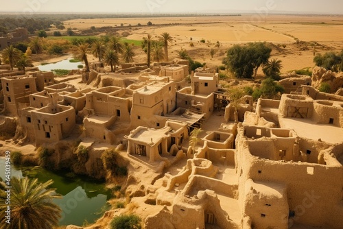 A picturesque aerial view of the natural beauty surrounding Old Siwa village in Siwa Oasis, Egypt. Generative AI