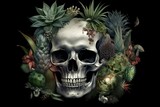 surreal fusion of skulls and plants. Generative AI