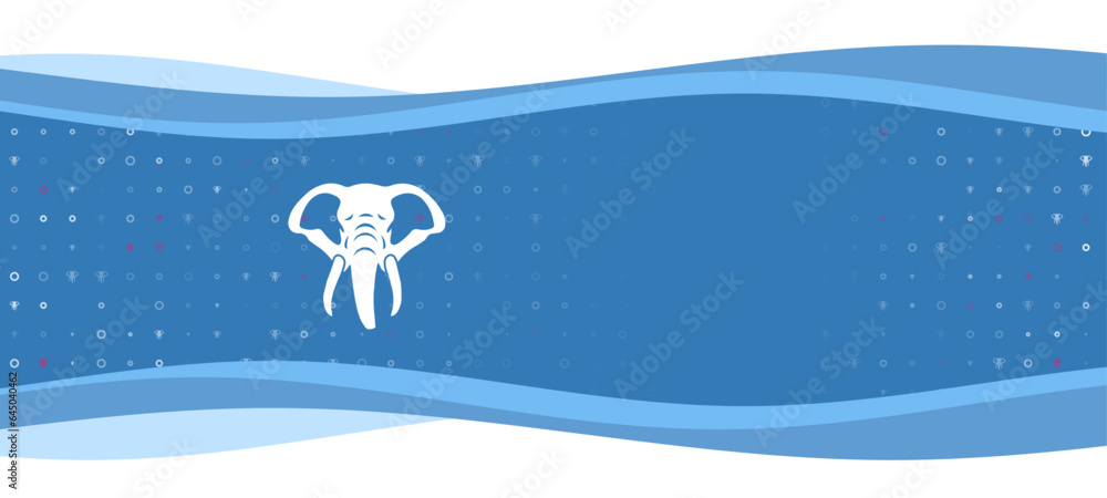 Blue wavy banner with a white elephant head symbol on the left. On the background there are small white shapes, some are highlighted in red. There is an empty space for text on the right side