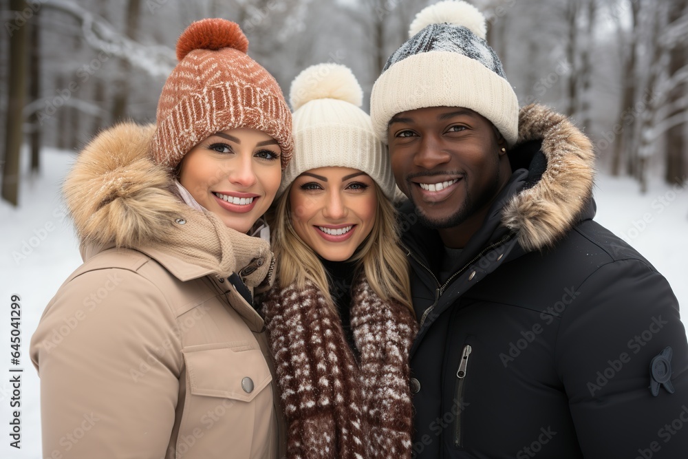 Multiethnic Young friends smiling at camera. AI Generated. Multiethnic Young friends smiling at camera. AI Generated.