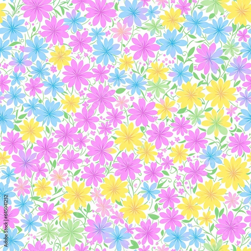 Multicolored seamless pattern of flowers.