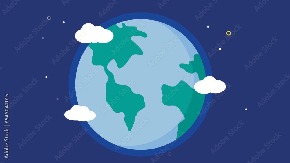 Planet earth with clouds. Vector illustration in flat style. Earth day concept.