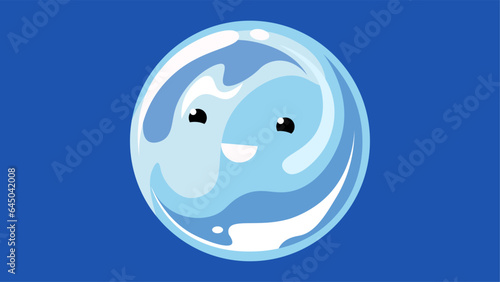 Illustration of a blue planet with a happy face on a blue background