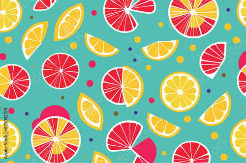 Vector abstract summer background with tropical fruits (lemon, orange) for clothing, fabric, textile, paper, notepad, school notebook.