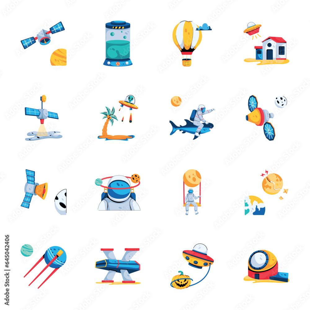 Bundle of Planetary Satellites Flat Icons
Bundle of Planetary Satellites Flat Icons
