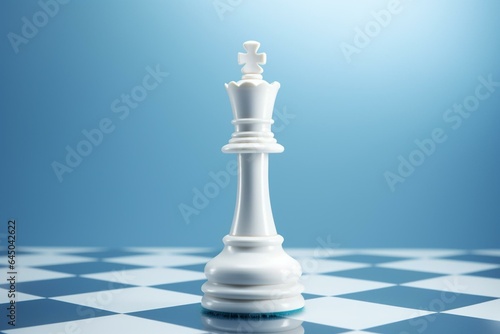 White chess queen on blue background. 3D rendered image. Generative AI