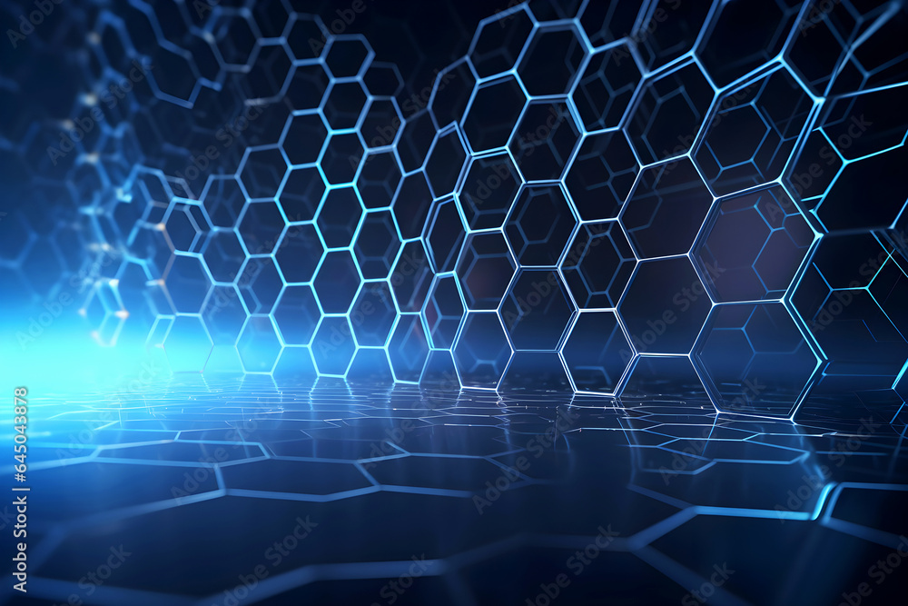 Blue neon background with hexagonal grid