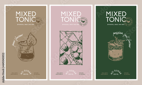 Vector hand drawn food and drinks packaging label design templates for cafe or restaurant