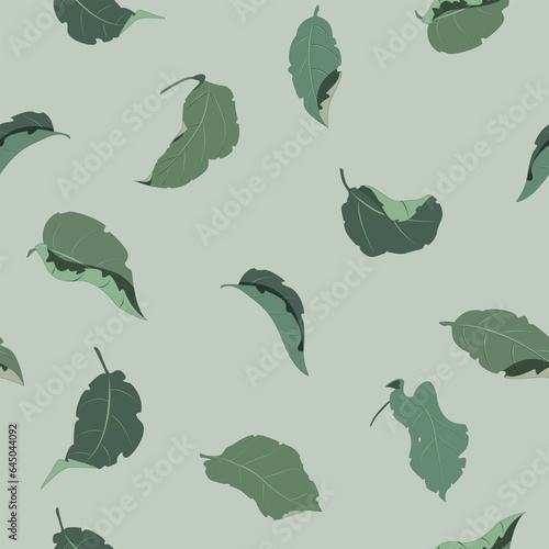 Seamless pattern in pastel restrained shades of green with apple leaves