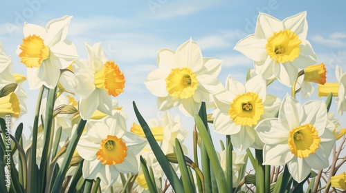 A cluster of Triandrus Daffodils swaying in the spring breeze, their pale yellow blooms creating a serene garden scene