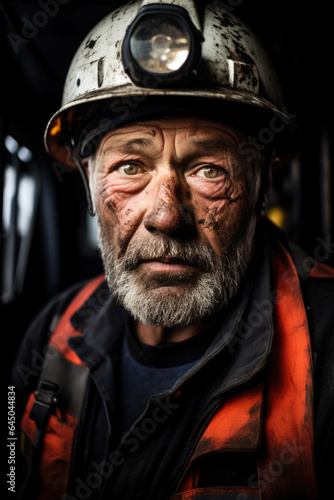 Coal mine worker, close up. Generative AI