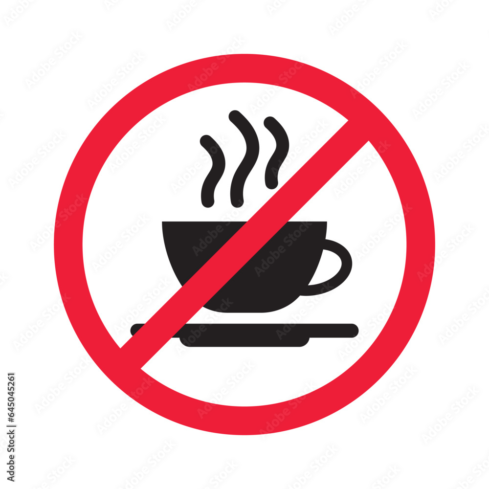 Prohibited coffee vector icon. No coffee icon. Forbidden espresso icon. No cappuccino vector sign. Warning, caution, attention, restriction, danger flat sign design symbol pictogram Prohibited coffee vector icon. No coffee icon. Forbidden espresso icon. No cappuccino vector sign. Warning, caution, attention, restriction, danger flat sign design symbol pictogram