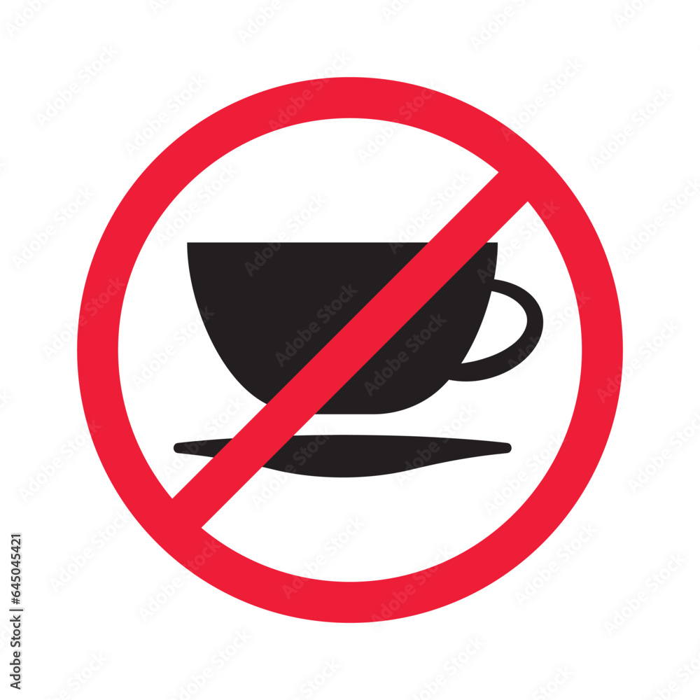 Prohibited coffee vector icon. No coffee icon. Forbidden espresso icon. No cappuccino vector sign. Warning, caution, attention, restriction, danger flat sign design symbol pictogram Prohibited coffee vector icon. No coffee icon. Forbidden espresso icon. No cappuccino vector sign. Warning, caution, attention, restriction, danger flat sign design symbol pictogram
