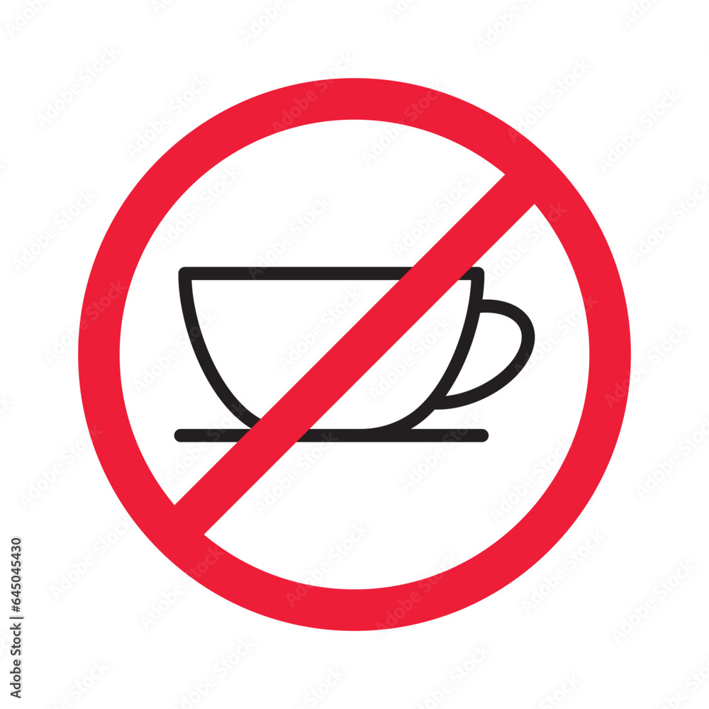 Prohibited coffee vector icon. No coffee icon. Forbidden espresso icon. No cappuccino vector sign. Warning, caution, attention, restriction, danger flat sign design symbol pictogram Prohibited coffee vector icon. No coffee icon. Forbidden espresso icon. No cappuccino vector sign. Warning, caution, attention, restriction, danger flat sign design symbol pictogram