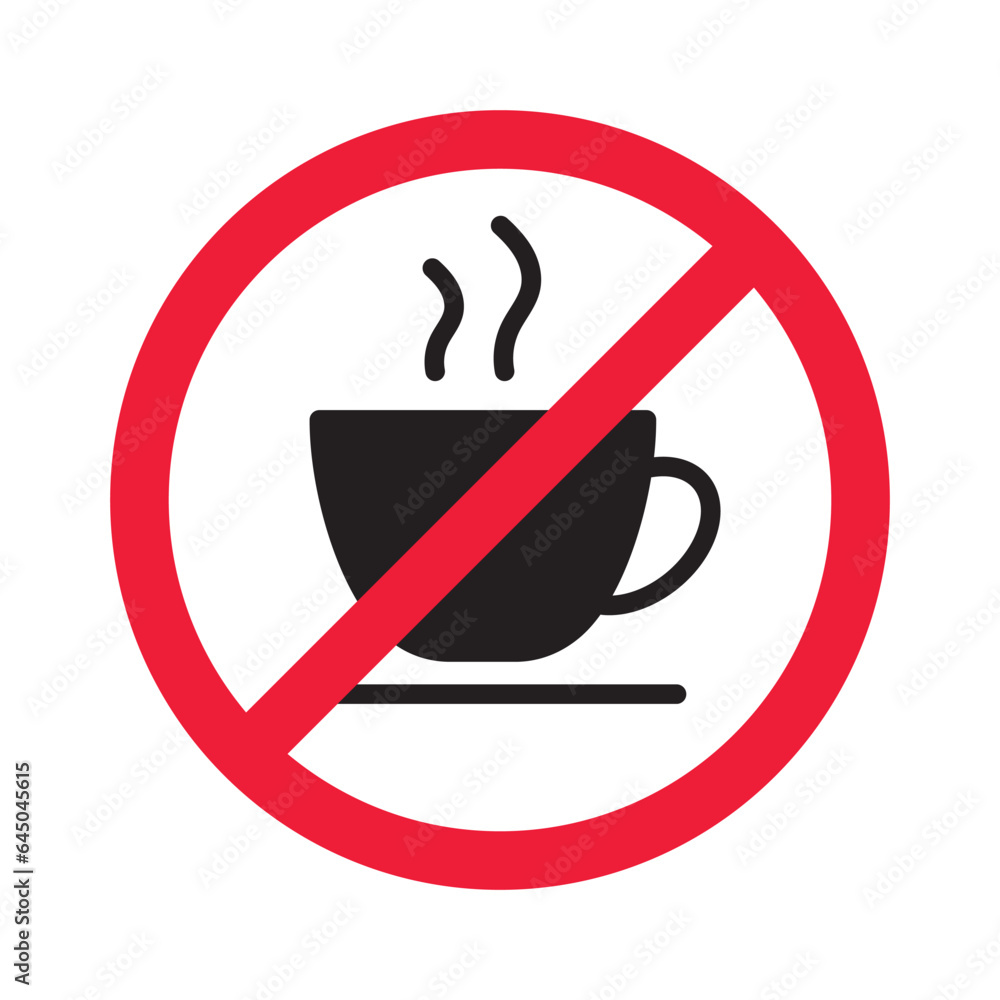Prohibited coffee vector icon. No coffee icon. Forbidden espresso icon. No cappuccino vector sign. Warning, caution, attention, restriction, danger flat sign design symbol pictogram Prohibited coffee vector icon. No coffee icon. Forbidden espresso icon. No cappuccino vector sign. Warning, caution, attention, restriction, danger flat sign design symbol pictogram