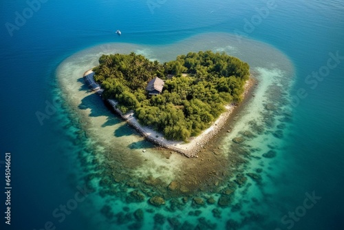 An idyllic heart-shaped island surrounded by pristine waters. Generative AI