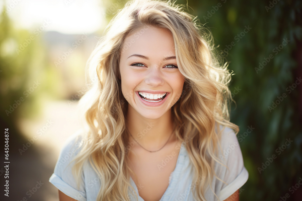 Charming young woman overjoyed in the city outdoors made by Generative AI Charming young woman overjoyed in the city outdoors made by Generative AI