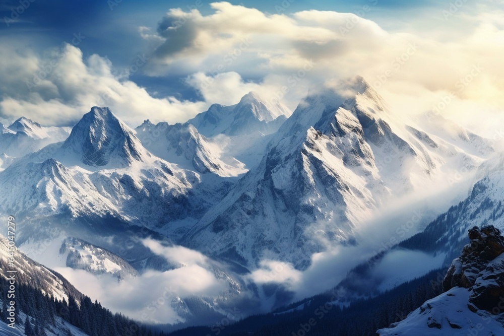 Snowy winter panorama of Tatra mountains. Generative AI