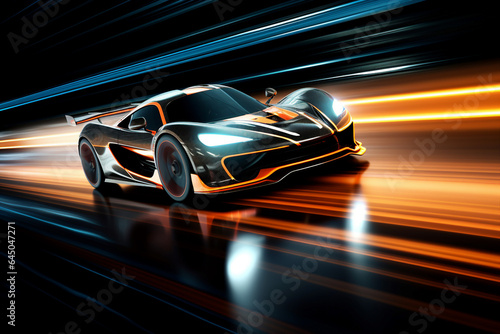 Futuristic Sports Car On Neon Highway speed race Generative AI picture © Tetiana