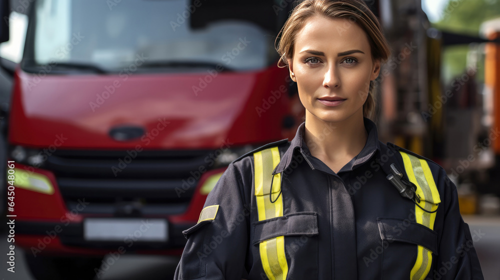 Female firefighter at the fire station Female firefighter at the fire station