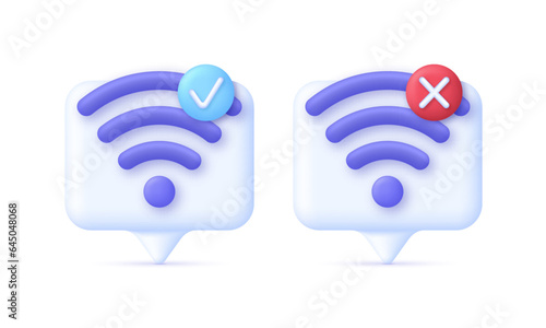 3D Set of Wireless or Wifi illustration. Bad and good connection concept. Lost network Wifi. Error Internet.