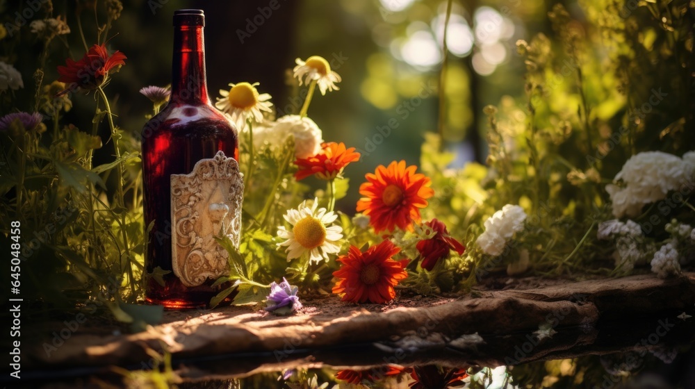 A bottle of wine sitting on top of a wooden table