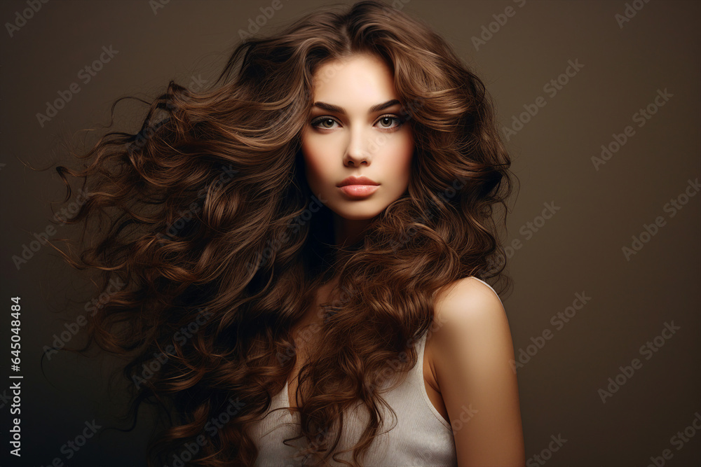 Young model girl with amazing stunning long curls hairstyle Generative AI Young model girl with amazing stunning long curls hairstyle Generative AI
