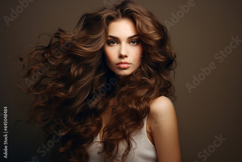 Young model girl with amazing stunning long curls hairstyle Generative AI
