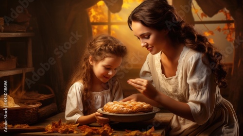 A woman and a little girl cooking a pie