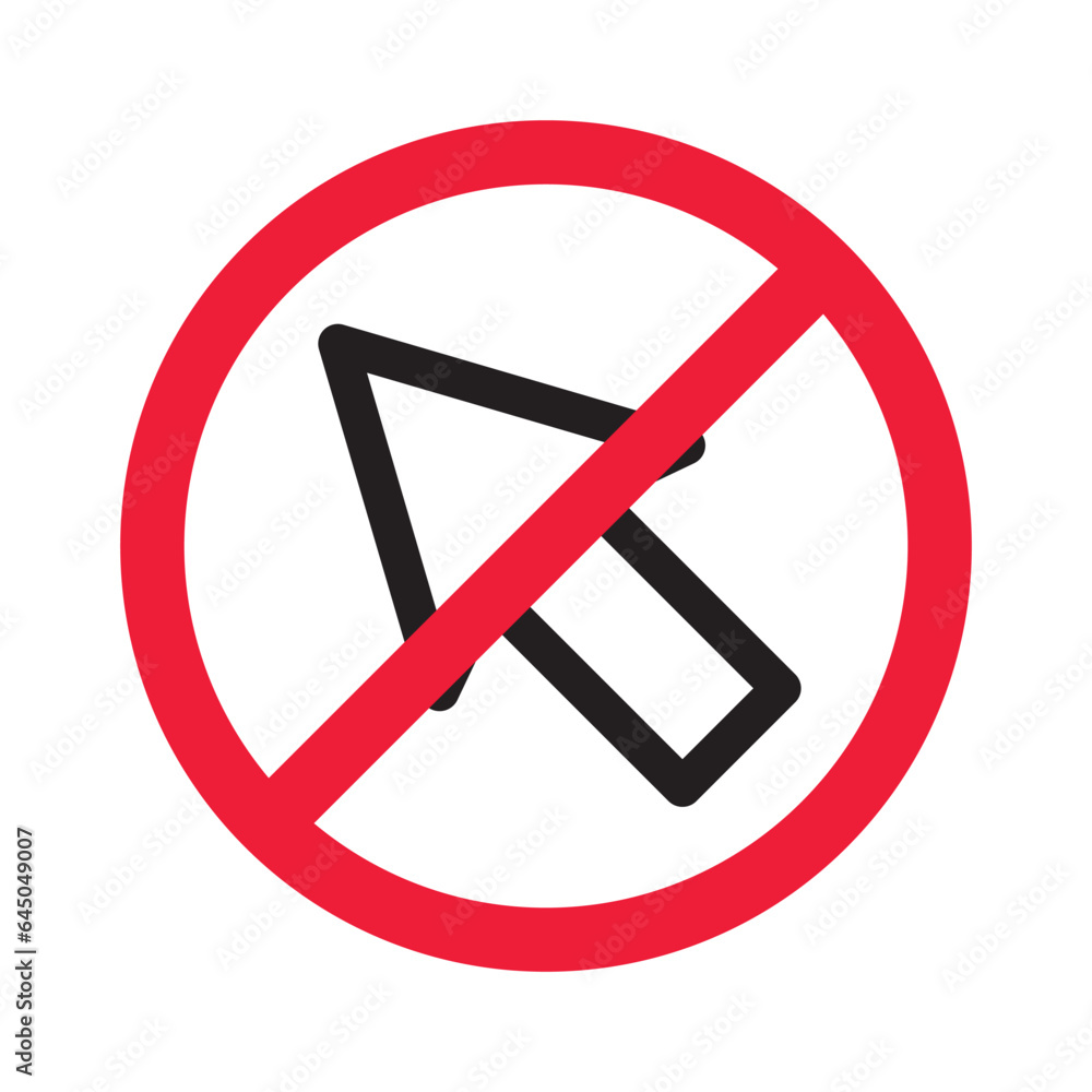 Forbidden cursor icon. Prohibited arrow vector icon. No cursor symbol pictogram. Warning, caution, attention, restriction, danger, ban, label flat sign design. Forbidden cursor icon. Prohibited arrow vector icon. No cursor symbol pictogram. Warning, caution, attention, restriction, danger, ban, label flat sign design.