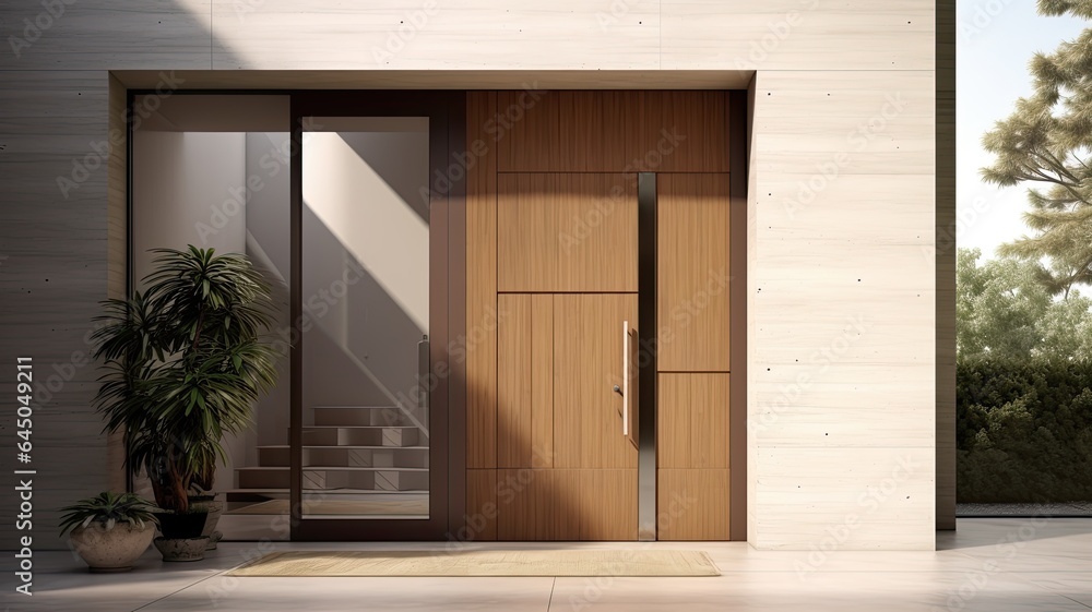 Modern Clean light brown entrance what is hide the real luxury interior. Generative AI Technology 