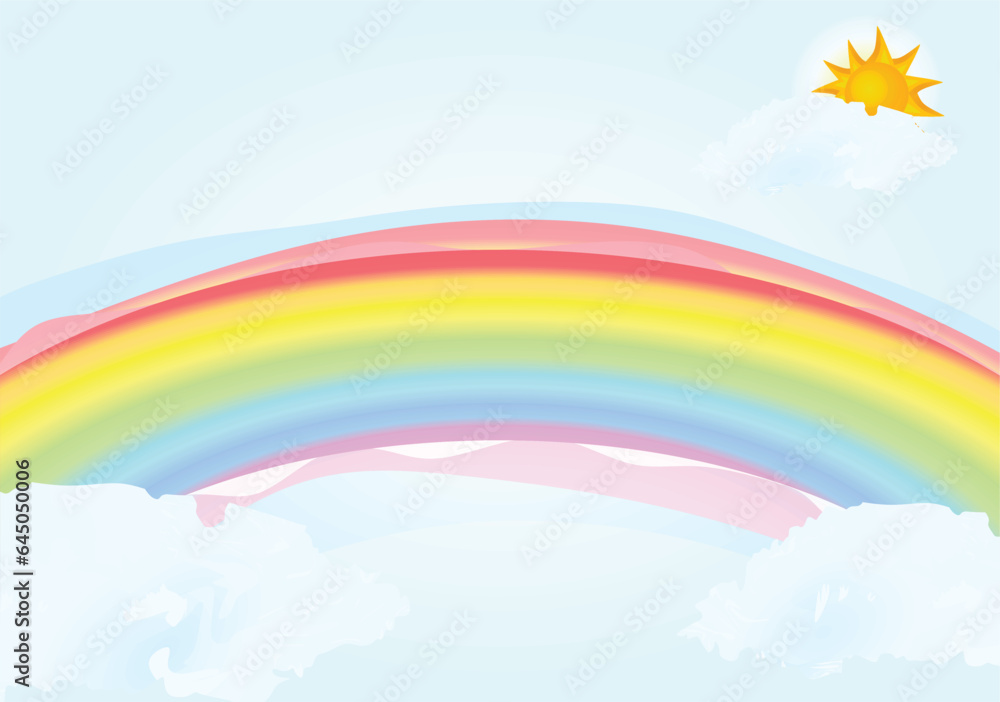 Rainbow colors from clouds background. vector