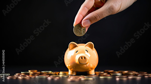 piggy bank and coins with hands savings money concept