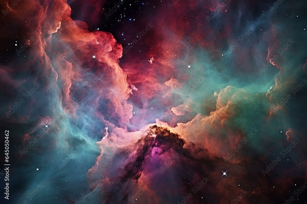 Spectacular nebula in our galaxy. Sparkling dust, star clusters amongst gaseous cloud. A cosmic backdrop. Generative AI