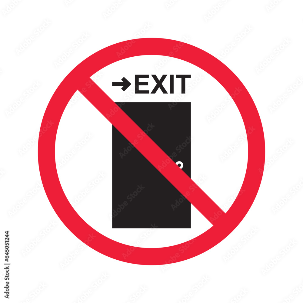 Prohibited exit vector icon. No entry icon. Forbidden exit icon. No fire exit vector sign. Warning, caution, attention, restriction, danger flat sign design symbol pictogram Prohibited exit vector icon. No entry icon. Forbidden exit icon. No fire exit vector sign. Warning, caution, attention, restriction, danger flat sign design symbol pictogram