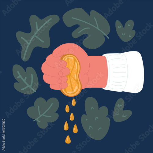 Cartoon vector illustration of Female hand squeezing half of lemon