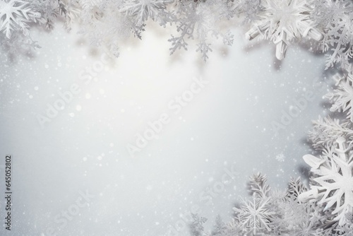 Festive snowflake frame on soft background, ideal for winter decor. Generative AI