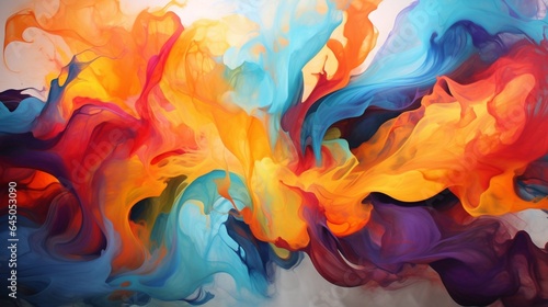 A single paint-soaked brushstroke frozen in time, its motion giving birth to a riot of colors