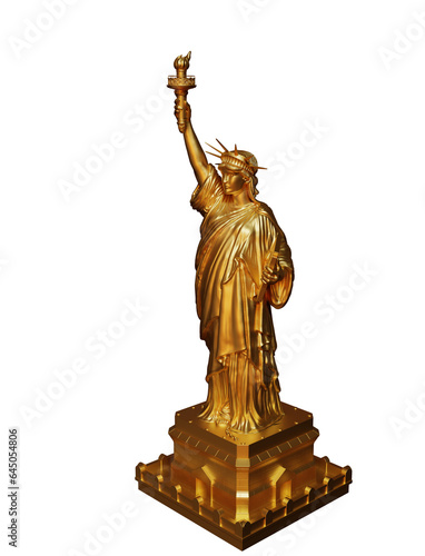 golden statue of liberty on transparent  alpha background