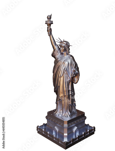 metallic statue of liberty on transparent, alpha background