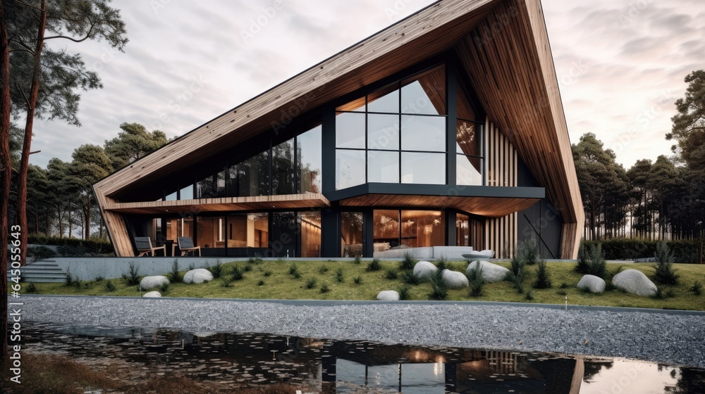 Peaceful house middle of the forest. Far away the city noise. Where you can live with your family safety and love. Generative AI Technology Peaceful house middle of the forest. Far away the city noise. Where you can live with your family safety and love. Generative AI Technology